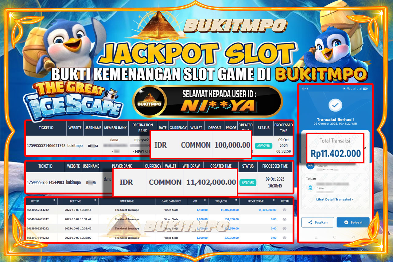 BUKITMPO JACKPOT THE GREAT ICESCAPE - PG SOFT Rp.11.402.000,- LUNAS